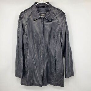 Vintage Kasper Women's Black Zig Zag Stitching Longer Length Y2K Jacket Size XL